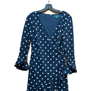 Ralph Lauren Blue Polka-Dot Wrap Dress Size 4